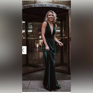 Jenny Yoo Logan Deep-V Velvet Column Gown